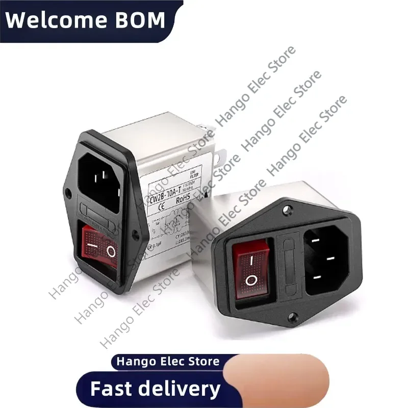 IEC Socket Type Power Filter with Light Safety Switch CW2B-3A-T CW2B-6A-T CW2B-10A-T EMI Anti-Jamming for Lighting CW2C-10A-T