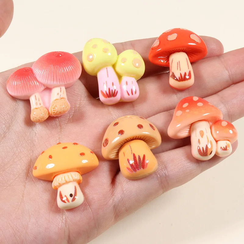 10 Pcs New Cartoon Jungle simulation mushroom Series Resin Scrapbook Diy Jewelry Party Children Gift Hairpin Accessories