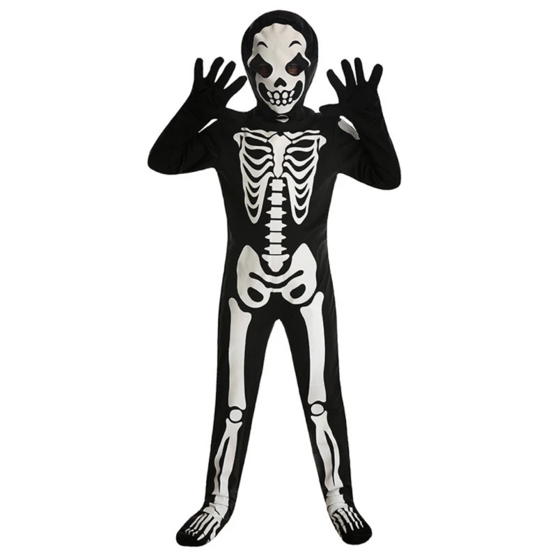 95AB Glowing Skeleton Jumpsuit เด็ก Death Dress up เครื่องแต่งกายฮาโลวีนโครงกระดูกเครื่องแต่งกายสำหรับเด็ก Boy Girl Halloween up