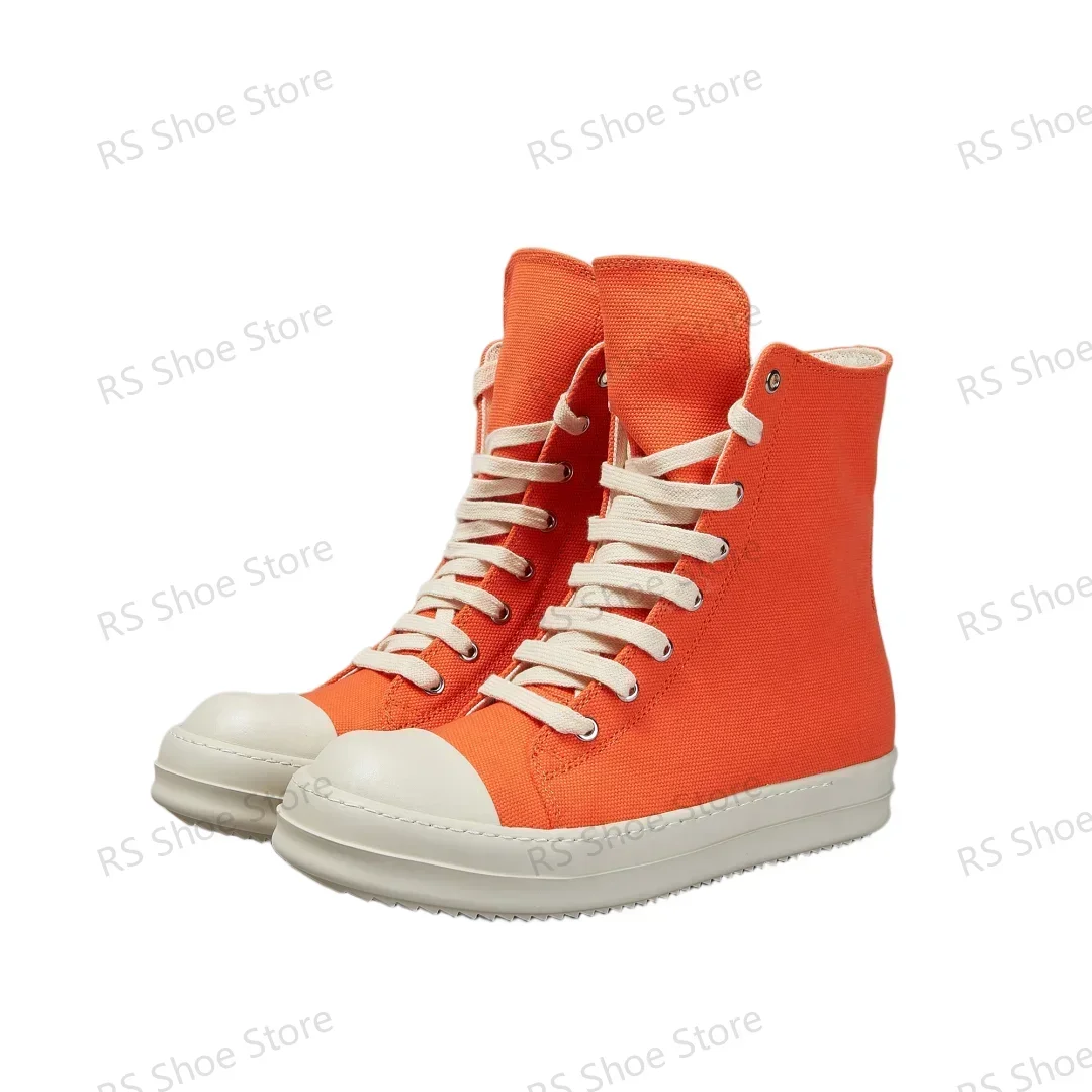 

Ro Luxury Orange Canvas High Top Shoe Classic Design Shoes Men Sneaker Boot Zipper Luxury Women Ankle Boots Casual Sneakers