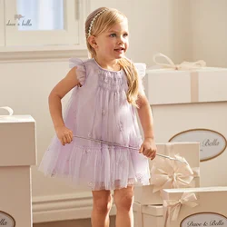 Dave Bella Girl's Princess Dress 2024 New Summer Children's Baby Sleeveless Mesh Butterfly Noble Cute Sweet Party DB2241079