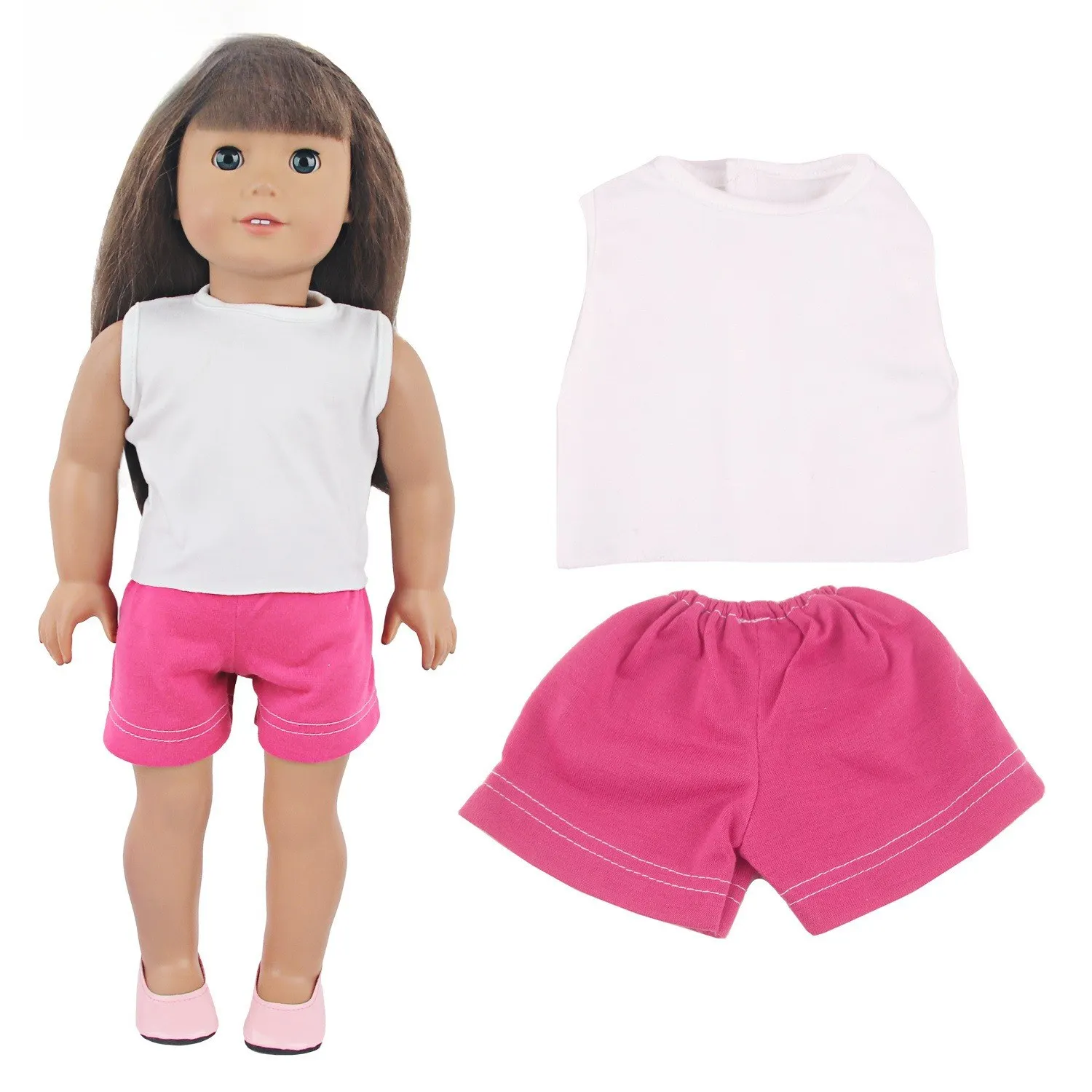 

18-inch Rebirth doll, pure white sleeveless vest, pink casual shorts set