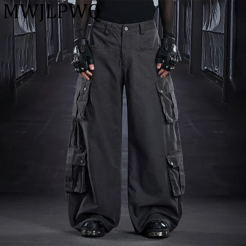 

MWJLPWQ Men's Washed Multi-Pocket Rivet Machete Versatile Cargo Pants American Autumn Vintage Loose Casual Trousers 12848