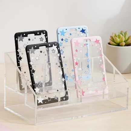Transparent Portable ID Protector with Sliding Cover Featuring Star Design for Various Cards