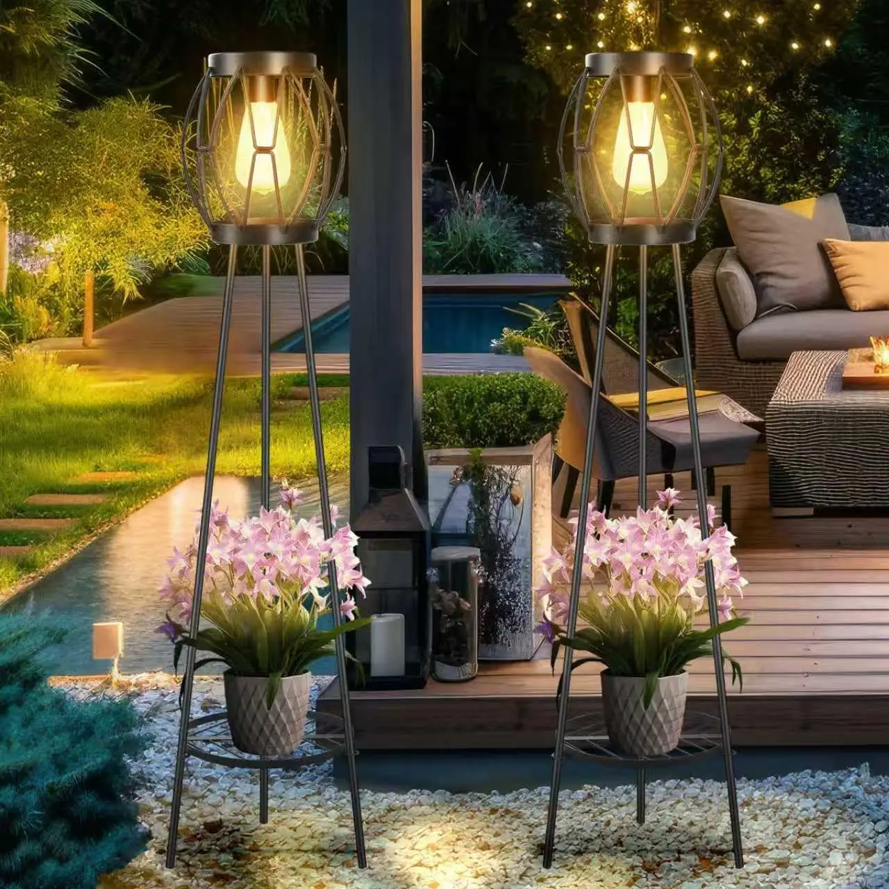 

Комплект из 2 солнечных светильников для улицы с подставками для растений, солнечные напольные лампы, декор для патио, сада, двора, дорожек, подъездных путей, веранд