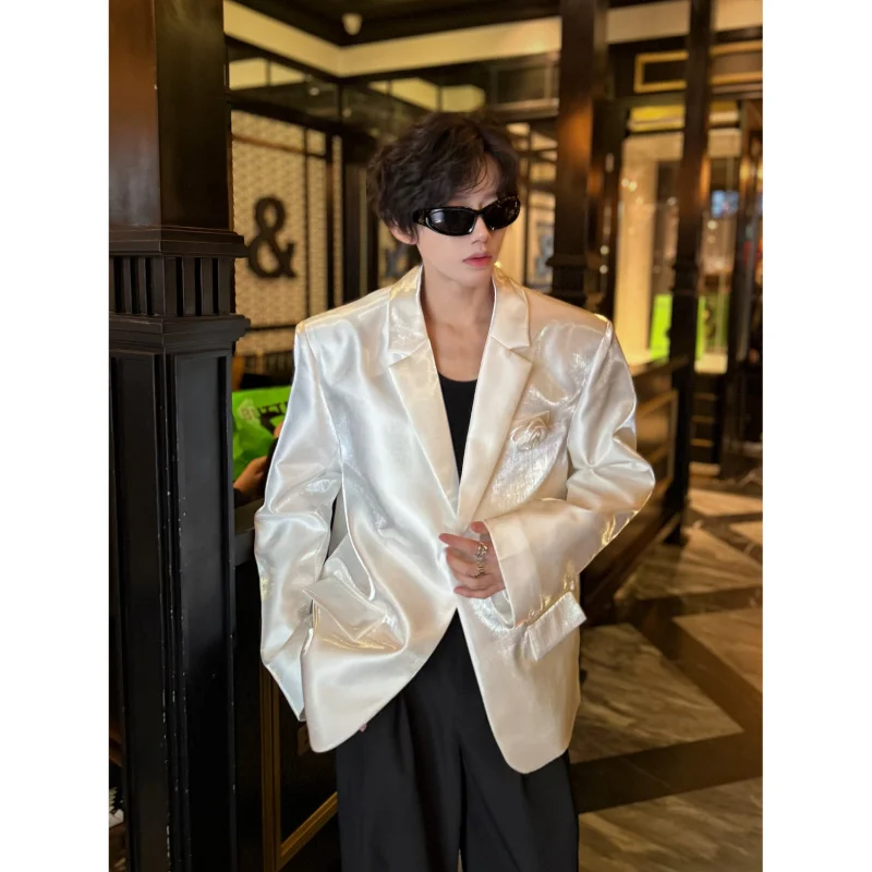 

Мужской пиджак Spring Summer с дизайном на плечах в стиле Liquid Rose, модный, с эффектом жидкого кристалла, повседневный, городской, с длинным рукавом