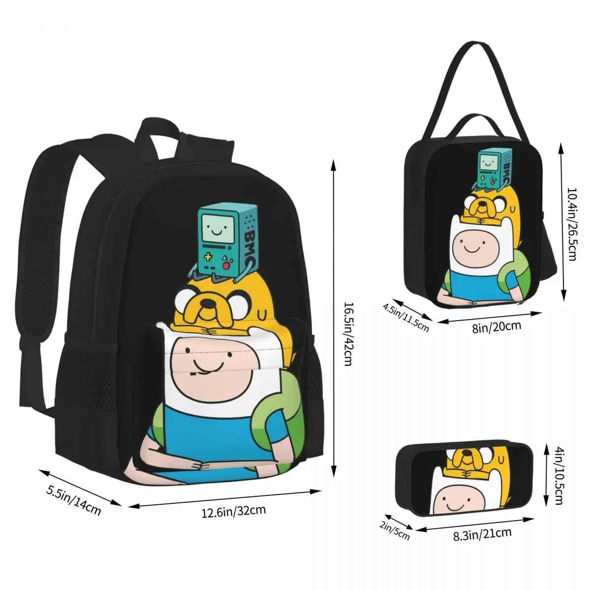 Finn Jake BMO Backpacks Boys Girls Bookbag Children School Bags Cartoon Kids Rucksack Lunch Bag Pen Bag Three-Piece Set