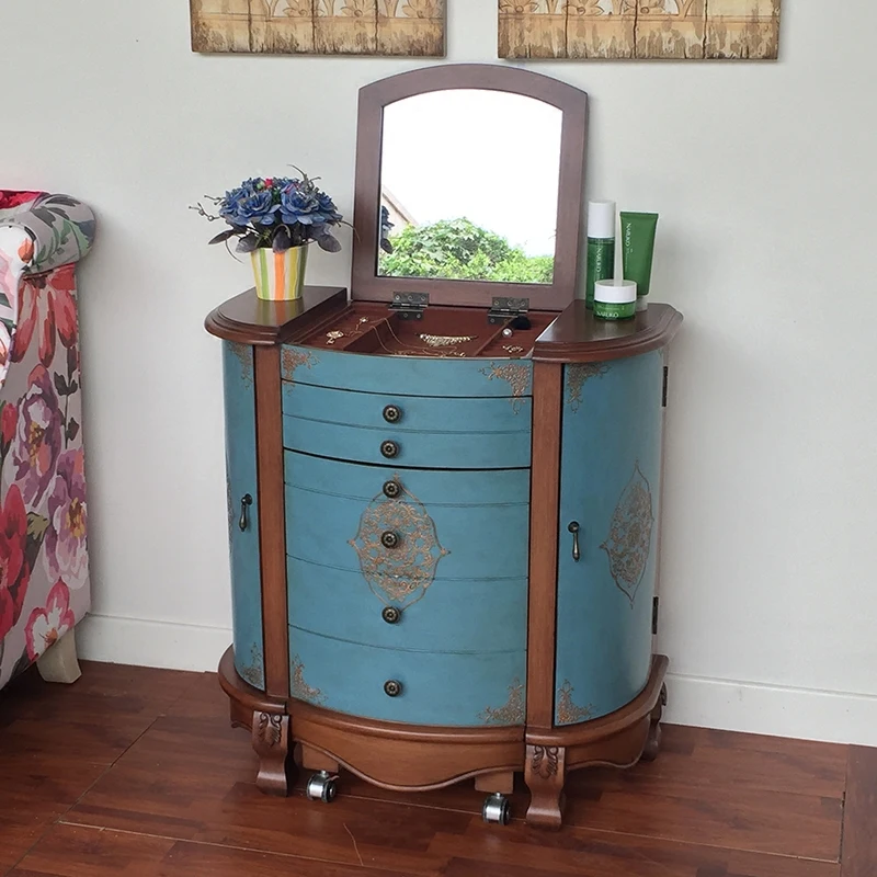 الفاخرة المخفية الغرور الجدول Dest الطبيعية خشبية الزاوية درج ماكياج الغرور مكتب مرآة خمر Coiffeuse Chambre أثاث المنزل