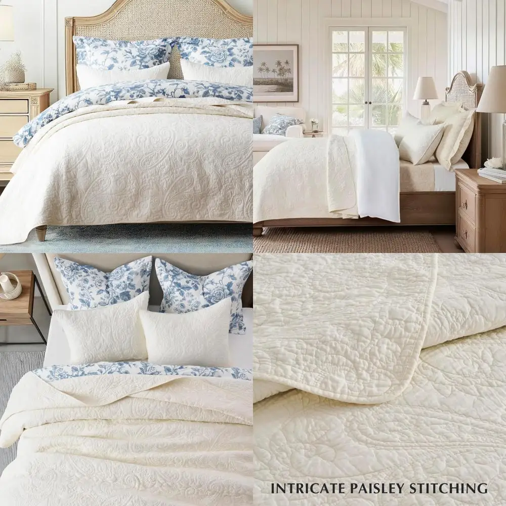 

King Size 100% Cotton Paisley Quilt Set with 2 Shams - Prewashed Lightweight Bedspread, Soft and Breathable