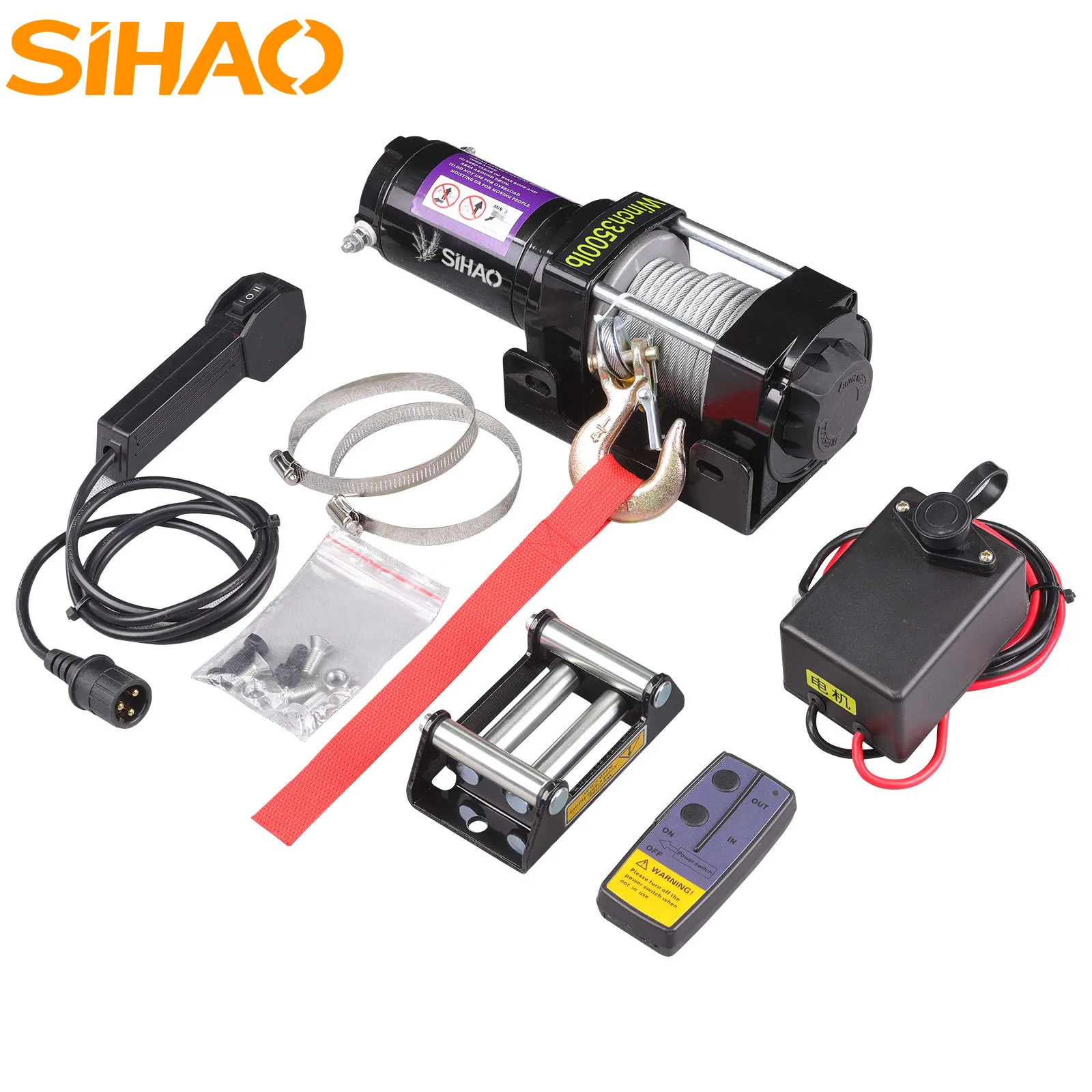 SIHAO 4500LBS 3500LBS 12V Electric Winch, IP55 Waterproof Off-Road Winch Synthetic Rope for Car/ATV/Boat/Trailer