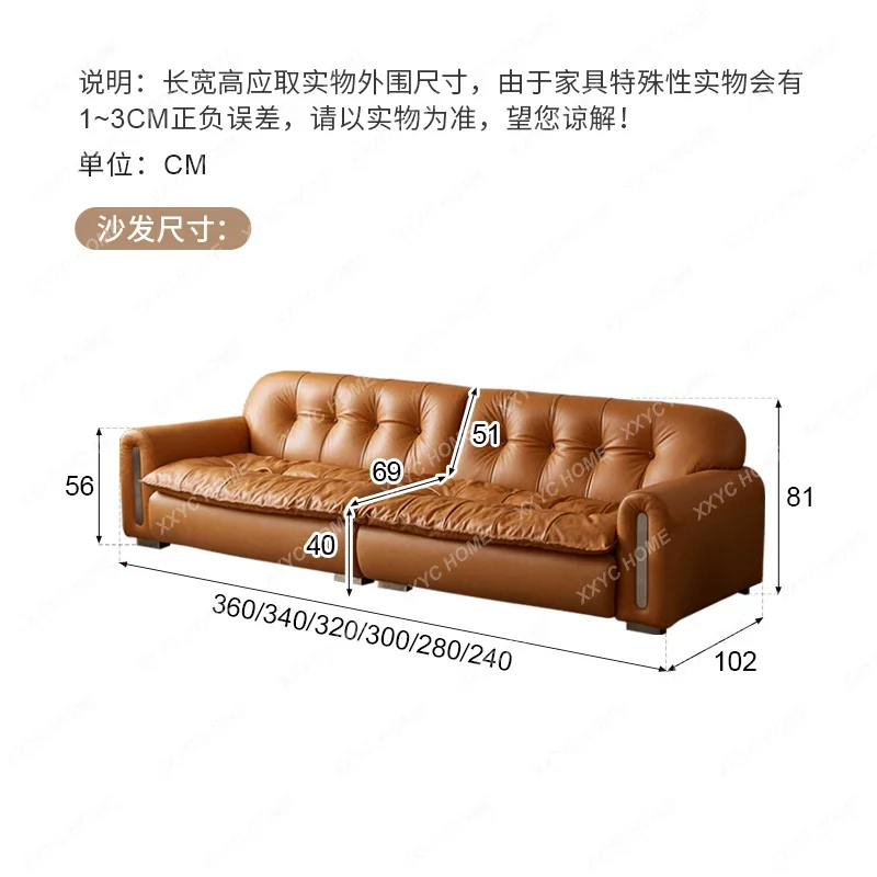 

Italian retro style oil wax leather straight row sofa living room first layer cowhide sofa