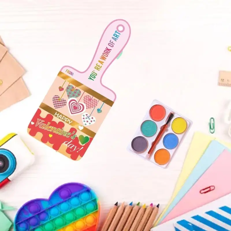 6 Color Watercolor Paint and Valentines Day Card Set For Kid Student Classroom Exchange Game Prize School Party Supplies