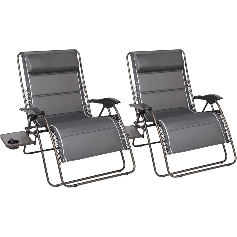 

2 Pack XXL Zero Chairs, 33 Wide Full Padded Reclining Lounge Chair with Side Table, 500lbs Heavy Duty Outdoor