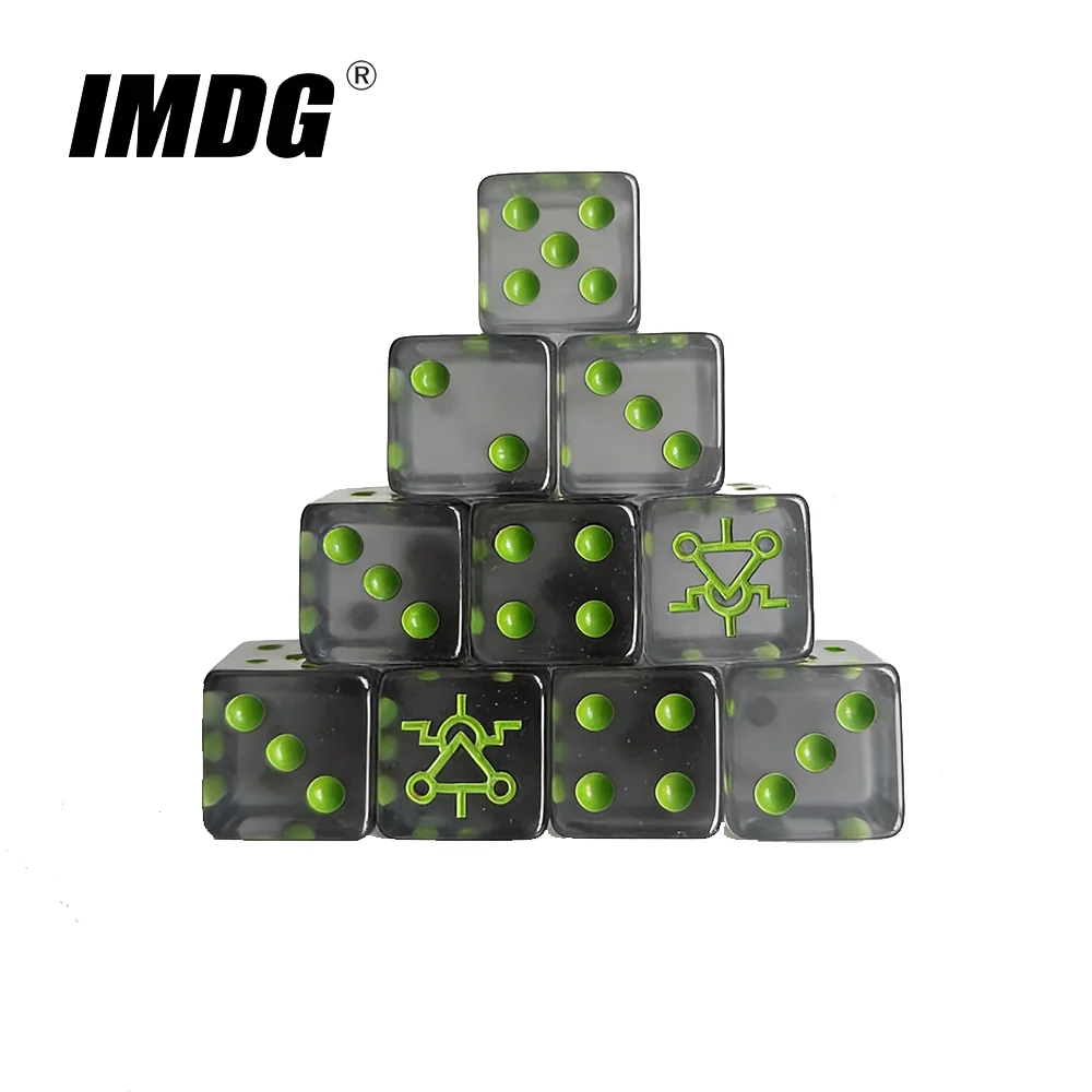 

10pcs/Pack 16mm D6 Dice Space Undead Emblem of the Destructor Sect 40K Fluorescent Green Acrylic Dice