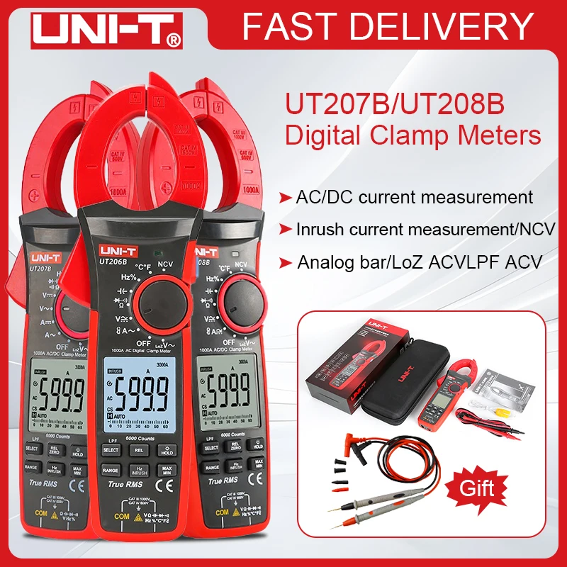 UNI-T 1000A True RMS Digital Clamp Meter 1000V AC DC Voltmeter Pliers Ammeter UT206B UT207B UT208B Inrush Current LPF ACV Test
