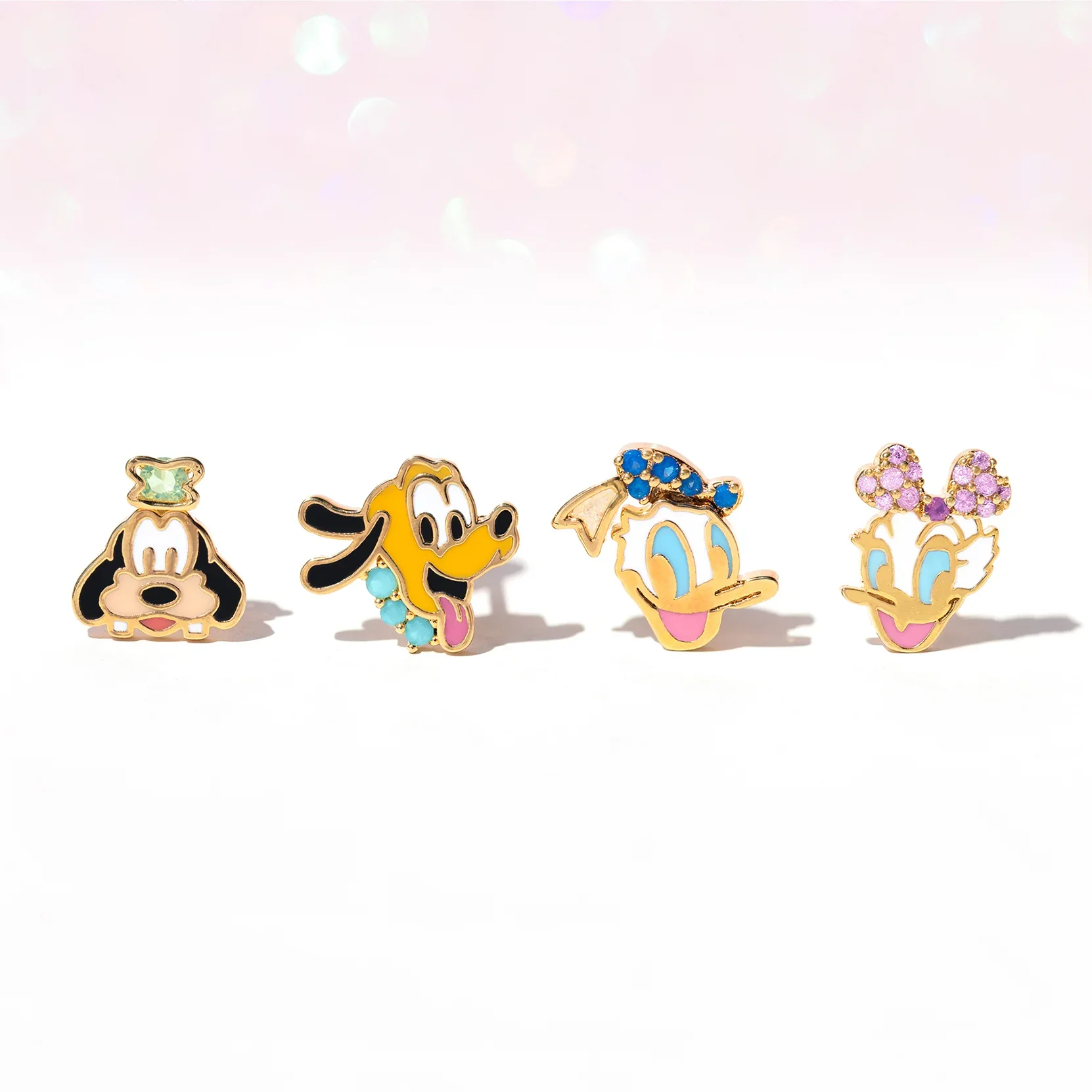 MIGGA 4pcs Cute Cartoon Dog and Duck Stud Earrings Set for Women Girls Gold Color Cubic Zircon Jewelry