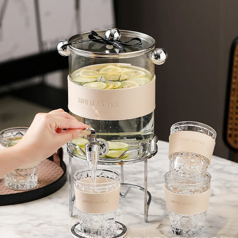 3.5L Glass Water Dispenser with Tap Large Kettle Beverage Pitcher Iced Tea Fruit Infused Drinks Summer Kitchen Storage Jug
