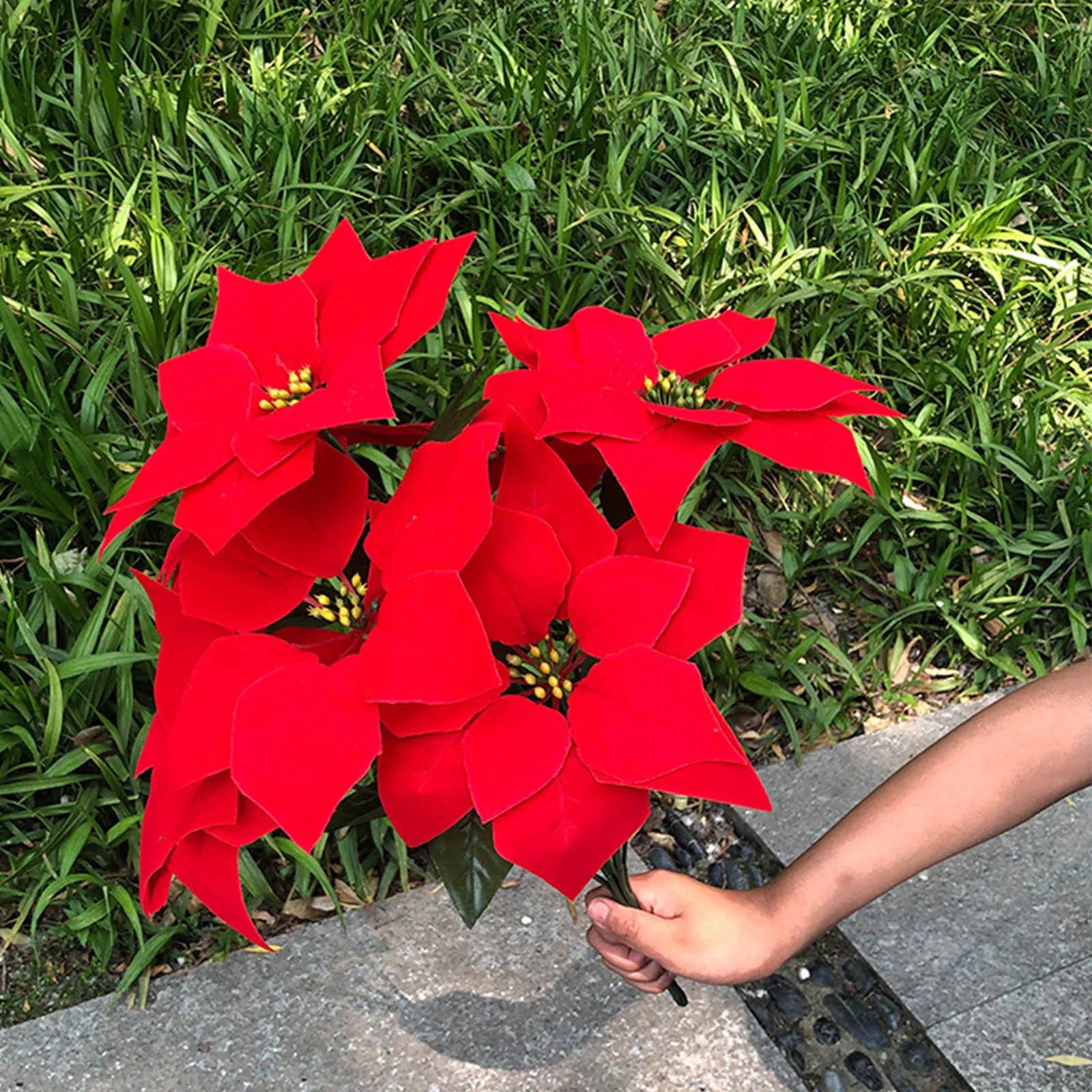Künstliche Pflanzen Weihnachtsdekoration Gefälschte rote Blume Weihnachtsbaum Dekor Kunstpflanzen Zweig Seidenblume Pflanze für Hausgarten