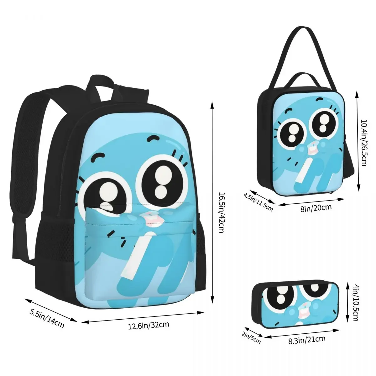 Nicole Gumball Watterson Backpacks Boy Girl Bookbag Children School Bags Cartoon Kids Rucksack Lunch Bag Pen Bag Three-Piece Set