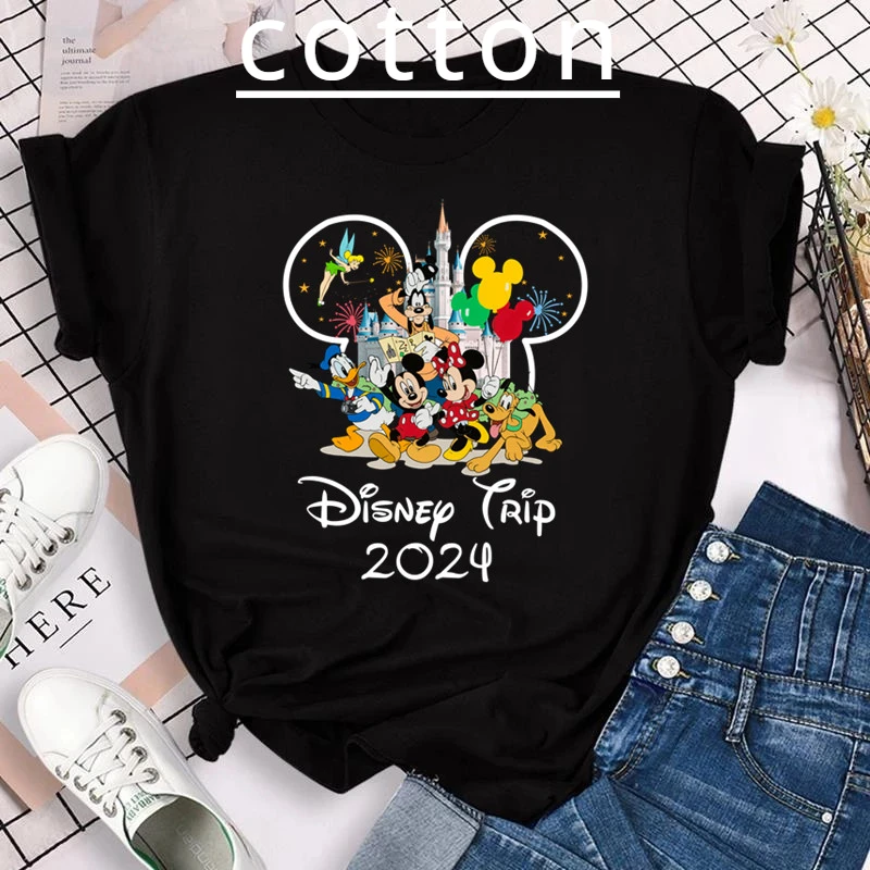 Children Cotton T Shirt Funny Disney Trip 2024 Micky Minnie Print Y2k Boy Girl Kid Clothes Short Sleeve Summer Baby Tees Tops