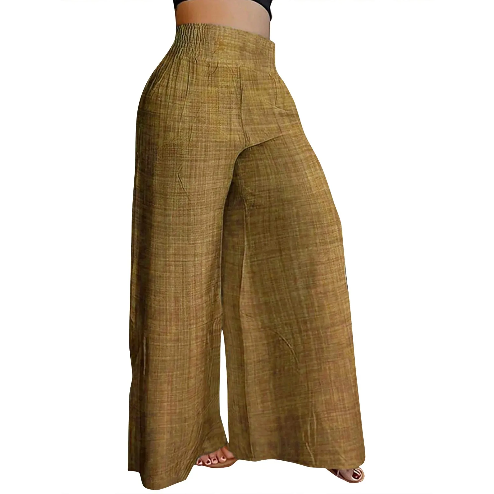 สตรีแฟชั่นสบายๆกางเกงฤดูร้อนใหม่สีทึบเอวสูงหลวมกางเกงขากว้างทุกวันเดินทาง Comfy กางเกง