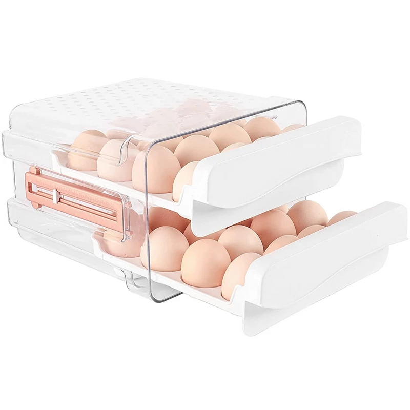 32 Capacity Egg Holder For Refrigerator,Egg Container For Refrigerator,2 Drawers Egg Storage Container Organizer Bin