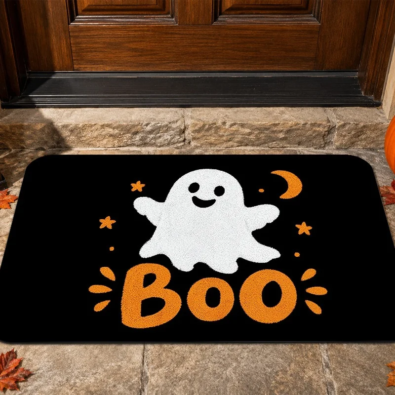 Cute But Spooky Ghost Black Cat Pumpkin Halloween Doormat Non Slip Front Door Holiday Entrance Floor Mat