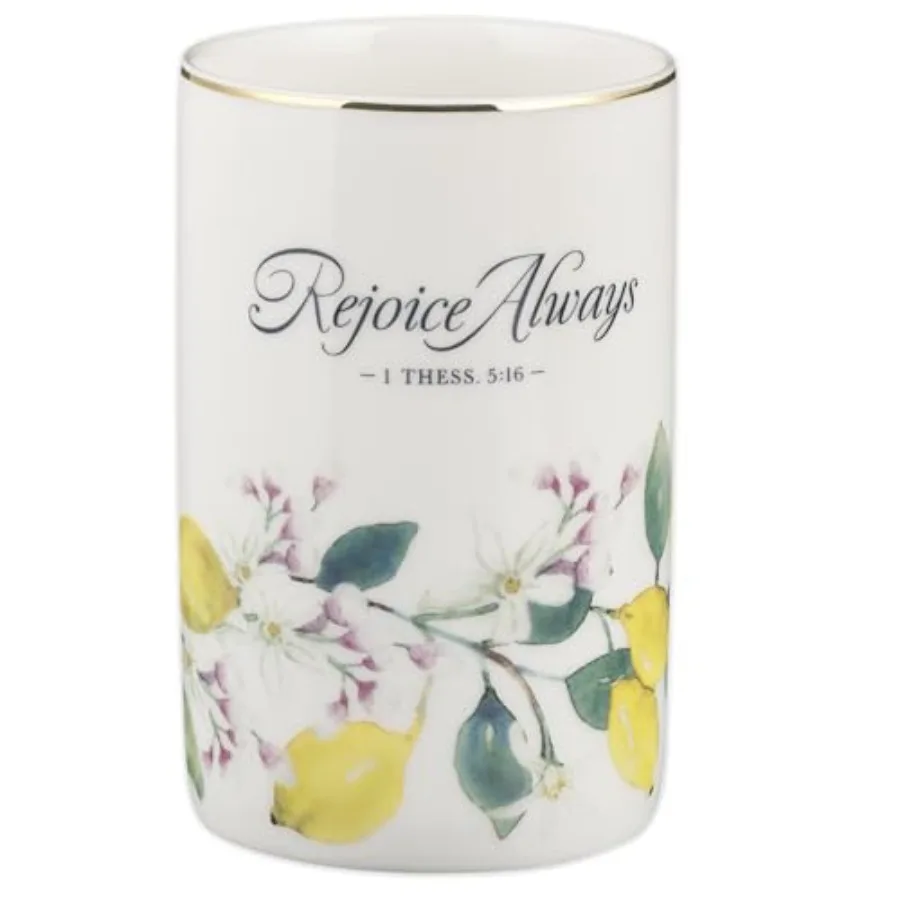 

Small White Ceramic Table Vase for Flowers and Plants: Rejoice Always Inspirational Scripture Home Décor, Kitchen, Bathroom, Li