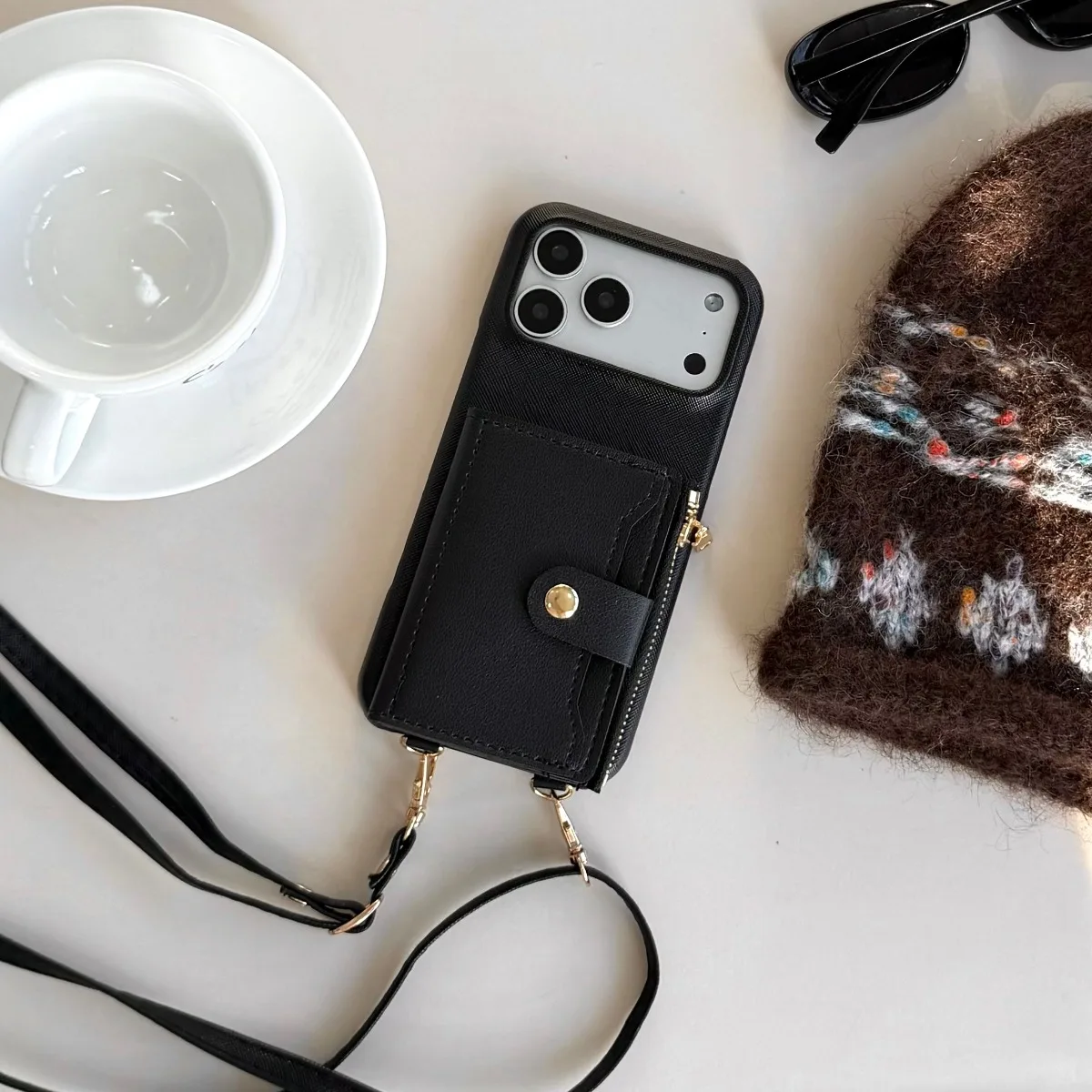محفظة حزام جراب هاتف آيفون الهواء 17 16 15 برو ماكس 11 12 13 14 زائد فتحات بطاقة Crossbody الحبل بولي Leather الجلود غطاء سيليكون #4