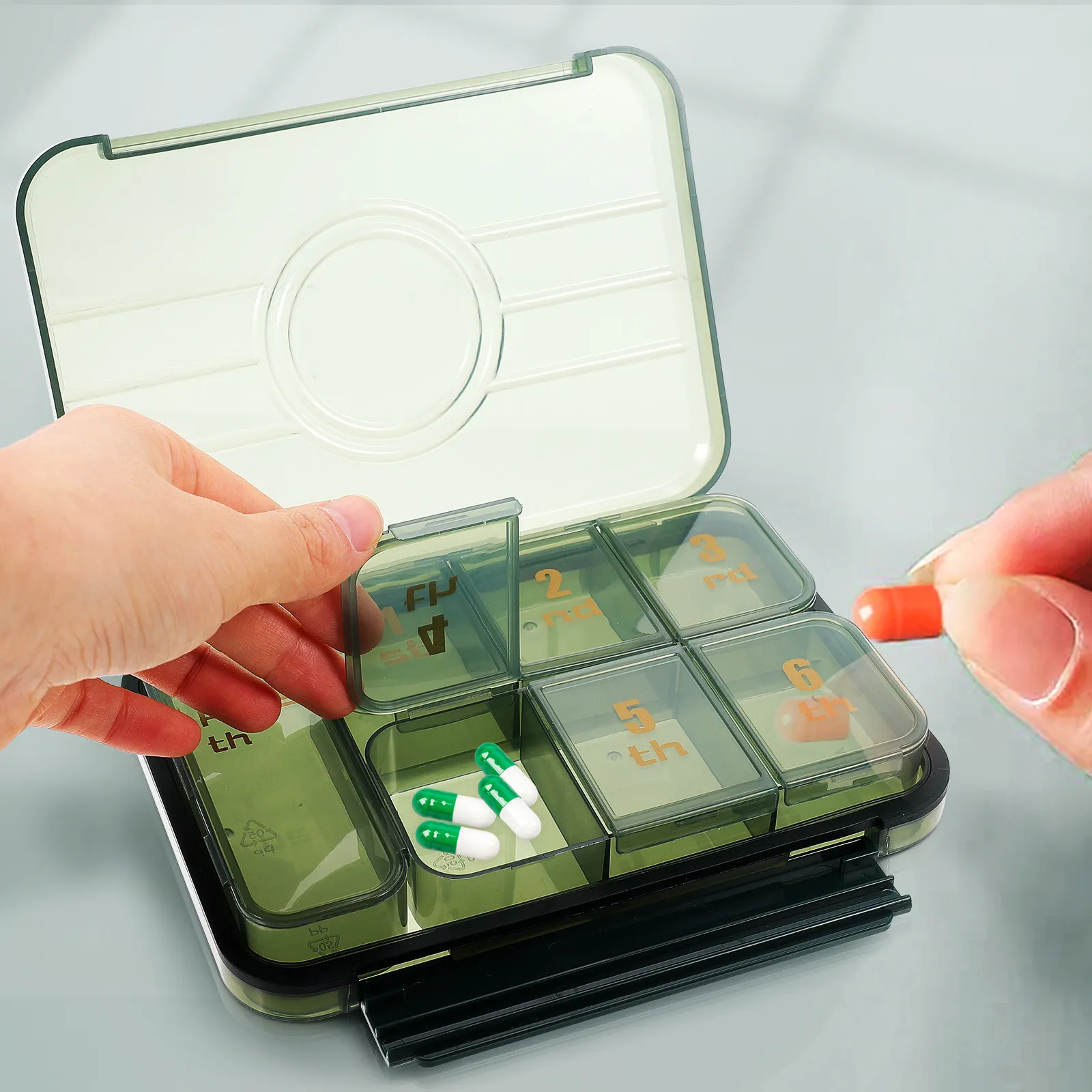 7-Compartments Portable Medicine Organizer Airtight Dust Moisture Proof Pills Holder Box for Travel Daily Dose Planning Easy