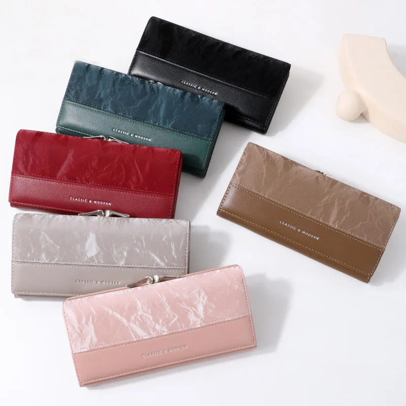 Western Silk PU Leather Patchwork Long Women Wallet Large Capacity Multi-function Coin Purse for Ladies