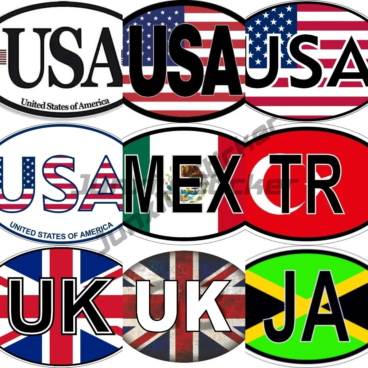 

Oval Flag Country Code USA Türkiye Mexico JA Vinyl Country Code Sticker Hot Sale Direct Selling Drop Shipping