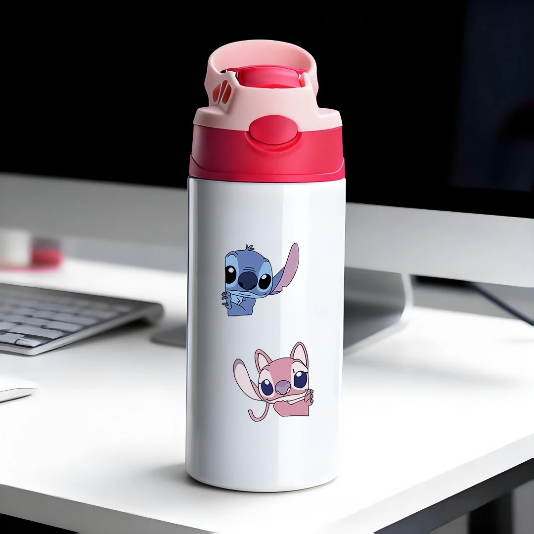 

Disney Insulated Cup Lilo and Stitch Cartoon Character Stich Pink Blue Ears Pink Pupils Purple Teeth Cartoon Straw Cup 3