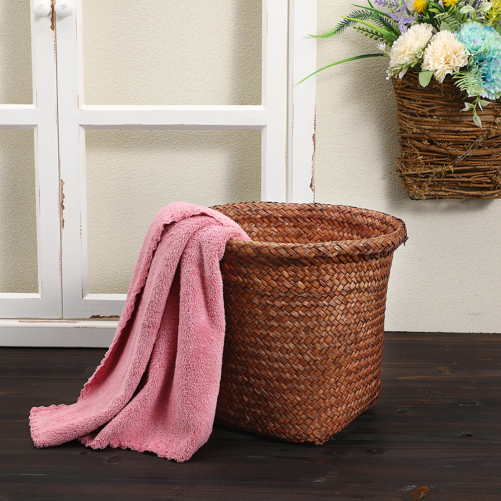 

Garbage Can Storage Basket Office Kitchen Household Woven Waste Nursery Bathroom Trash Countertop Coffee Cans Bedroom Desktop