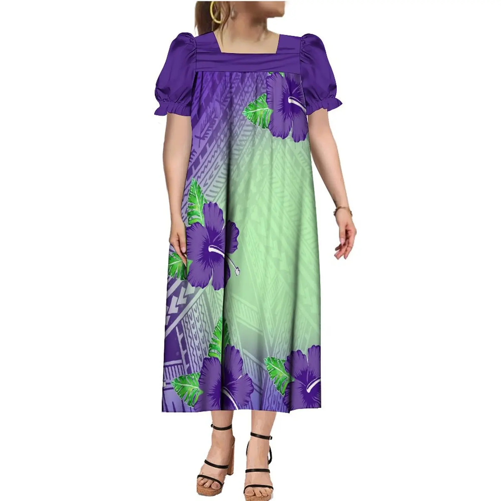 

Mumu Ladies Puffed Sleeve Dress Micronesia Tribal Design Dress Polynesian Custom Print Muumuu Ladies Party Dress