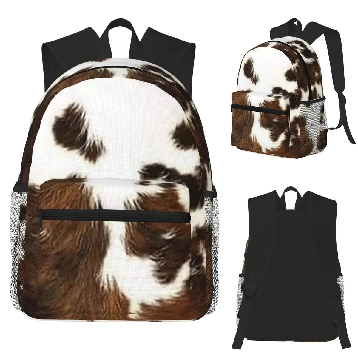 Stylish Cow Fur Cowhide Texture Cow Skin Print Pattern Student Backpack School Bag Hiking Travel Daypack for Boys Girls Bookbag