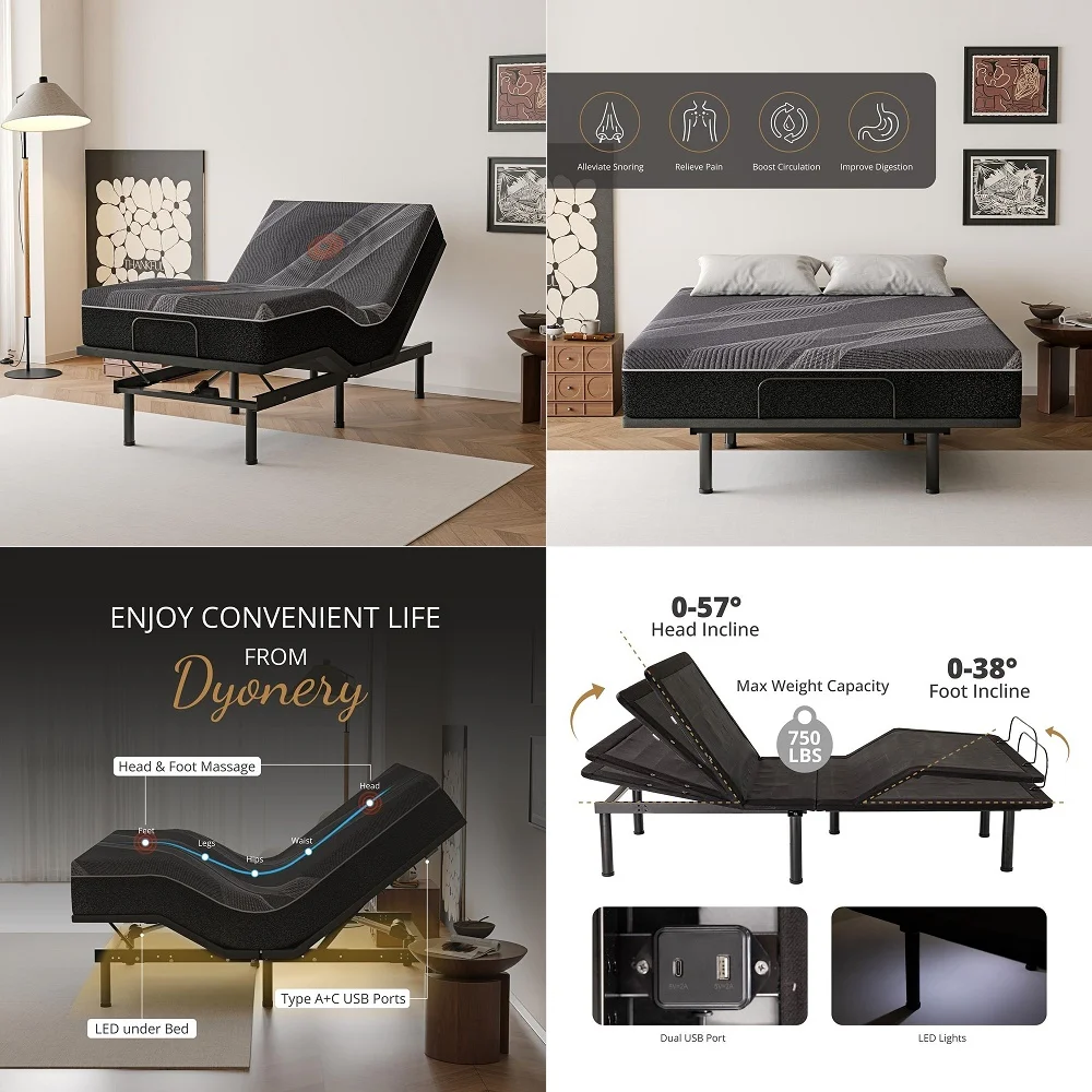 

Twin XL Adjustable Bed Base with Wireless Remote 12 Inch Twin XL Charcoal Gel Memory Foam Mattress Bed in a Box, Head and Foot