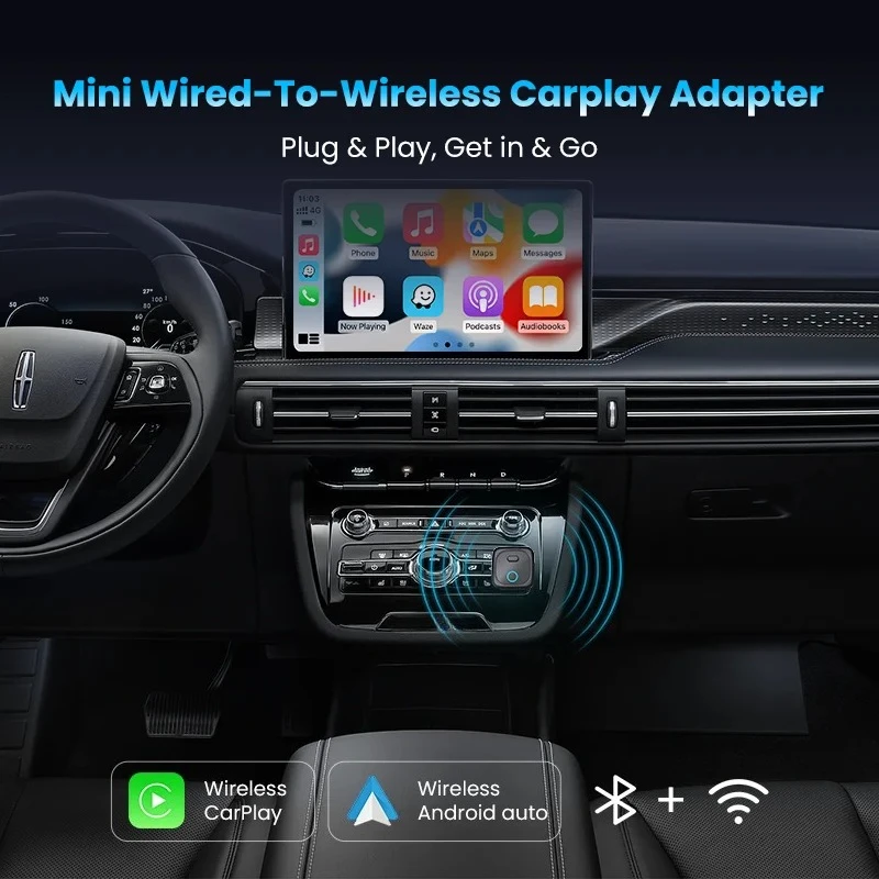 CA525-M Mini Wired to Wireless CarPlay Adapter Plug and Play Wireless Converter WIFI 6 BT5.4 Smart Box Car Intelligent Systems