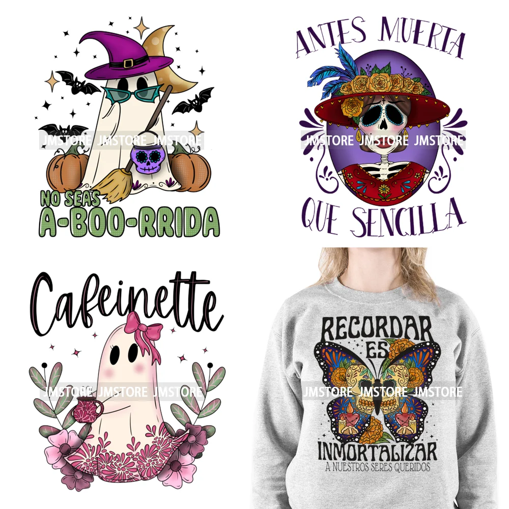 

Mexican Latina Cafecito Ghouls Cucuy Pan Dulce Espooky Season Halloween Iron On DTF Transfer Stickers Ready To Press For Clothes