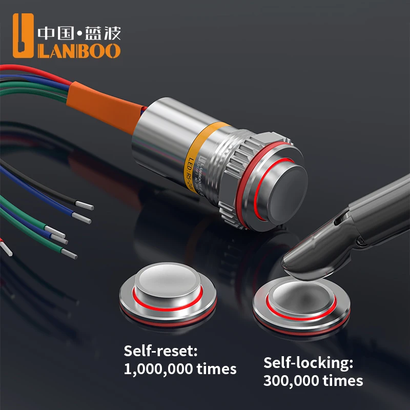 LANBOO 16mm 19mm  Push Button Switch 2NO 3A Rated IP68 Waterproof Dustproof with High Quality 150MM Pre-wired