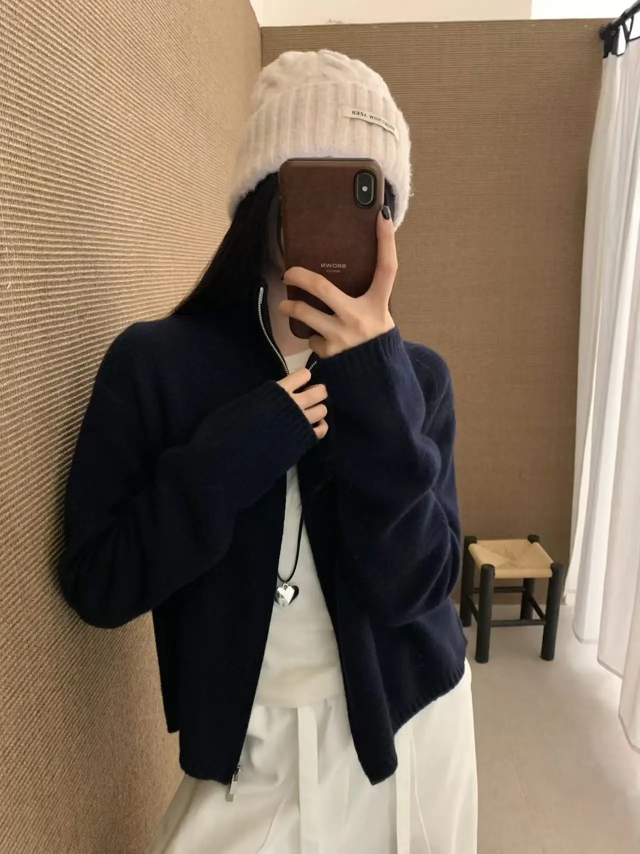 

Женский вязаный кардиган Sweet Sle с воротником-стойкой на молнии, универсальный, стройнящий, осенний, удлиненный, однотонный, стандартного кроя...