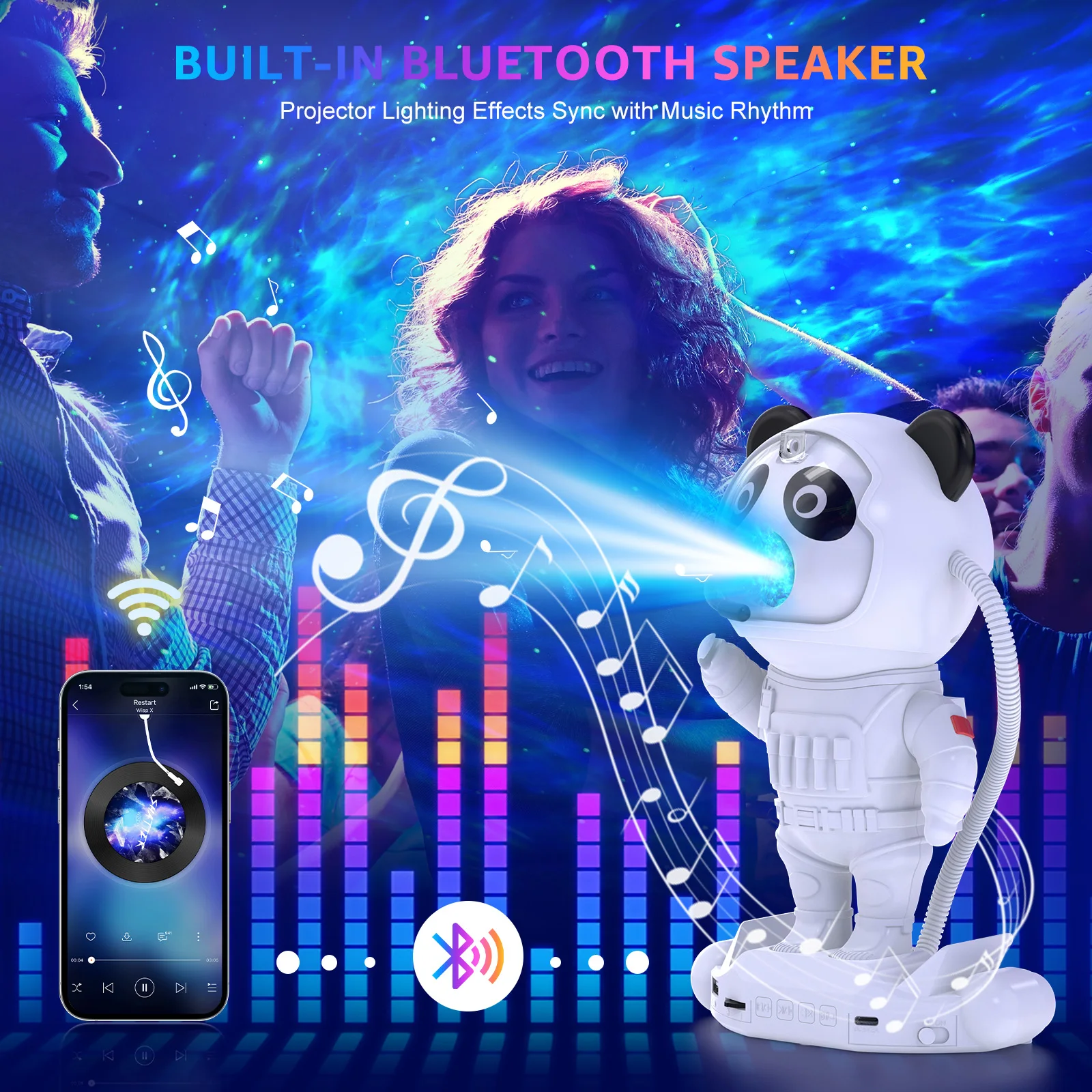 U'king Astronaut musikalische Galaxie Projektor mit Bluetooth-Player Fernbedienung für Schlafzimmer Kinderzimmer Dekor Geschenke Party Lichter