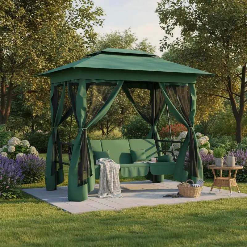 Tonnelle de jardin pivotante convertible verte en tissu et acier
