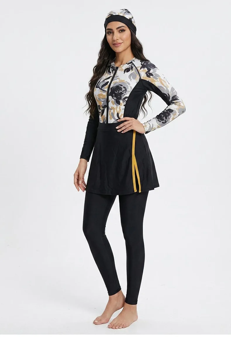Two Piece Women Long Sleeve Swimsuit Long Pants Conservative New Full Coverage Rash Guard with Chest Pad High Stretch Diving