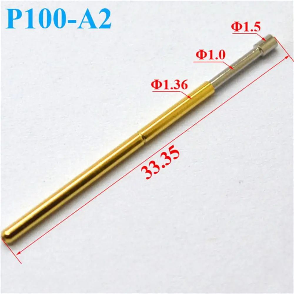 100pcs/Bag P100-A2 Dia 1.5mm Spring Test Probes Pogo Pin Length 33.35mm