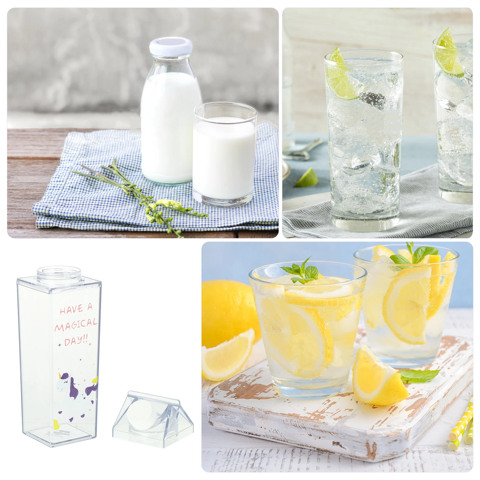 

1pc Unicorn Water Cup Transparent Beverage Bottle Household Milk Bottle Food Grade Travel Mug for Kids Kitchen Barware
