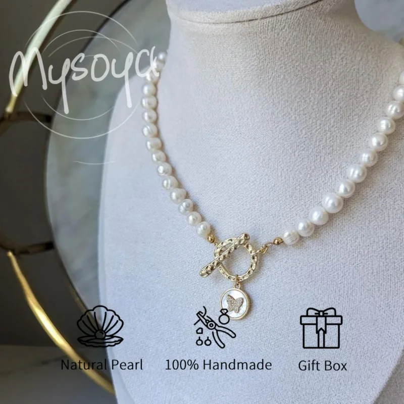 

MYSOYA ожерелье из белого пресноводного жемчуга 5-6 мм с подарочной коробкой, подарок для нее/жума, подарок на день рождения/свадьбу/юбилей/Рождество