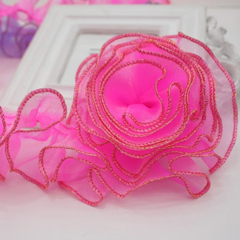 30yards gold edge Ruffle Ruffle Lace Edge Trim Pleated Ribbon Fabric Hem 2.16\'\'Width