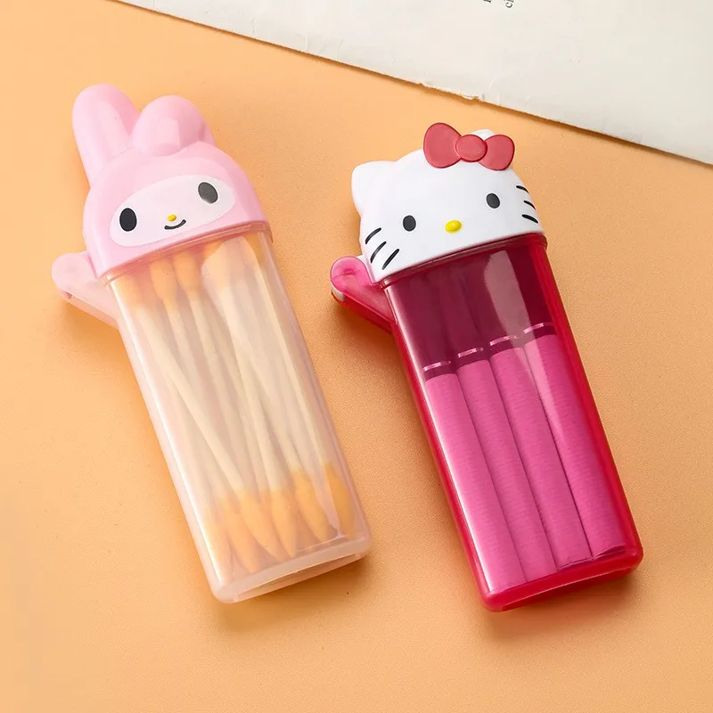 Sanrio Hello Kitty Storage Box Kawaii Anime My Melody Toothpick Cosmetic Swab Storage Box Portable Travel Mini Container image 5