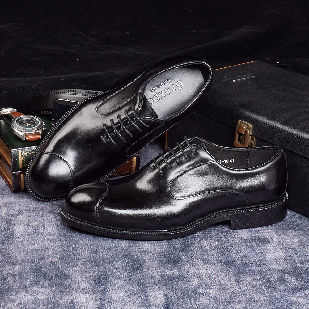 Men's Genuine Cow Leather Oxford Dress Shoes, Height Increase, Formal Lift Brogues, Wedding Suit Shoes, High Quality Elevator